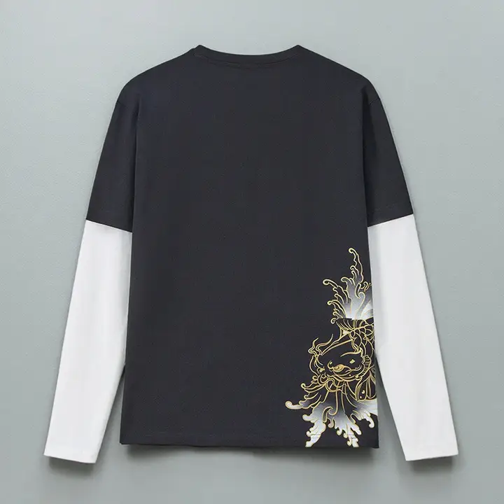泥棒青い鯉と海浪のデザイン長袖Tシャツ【メンズ・秋冬用】（セットアップ対応）