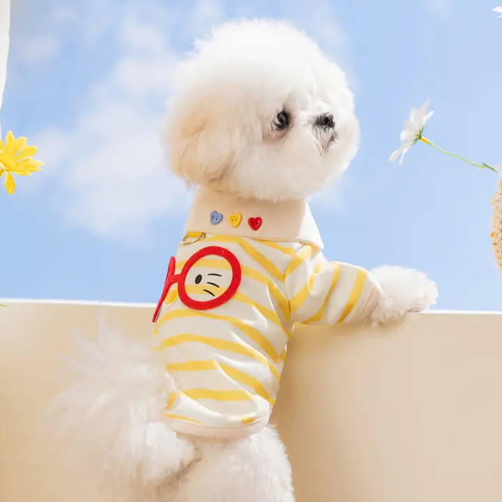 hipidog 犬用夏用薄手カートゥーン柄ストライプ服【小型犬用・毛が抜けにくいデザイン】
