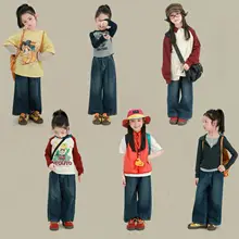 子供用デニムパンツ【洗い加工・コットン・ゆったりシルエット・カジュアル】