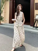 感漂う工装風ベストシャツ【薄手・花柄・ルーズフィット・ランタンスパンツ】（セットアップ対応）