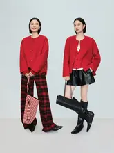 ダブルフェイスコート レディース チャイナテイスト 起毛 レッド 秋冬