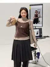 微胖対応 シルクベルベット タンクトップ＆プリーツスカートパンツ（セットアップ対応）