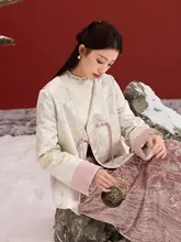 国風デザインのコットンジャケット【冬用・飾り模様・ゆったりサイズ】（セットアップ対応）