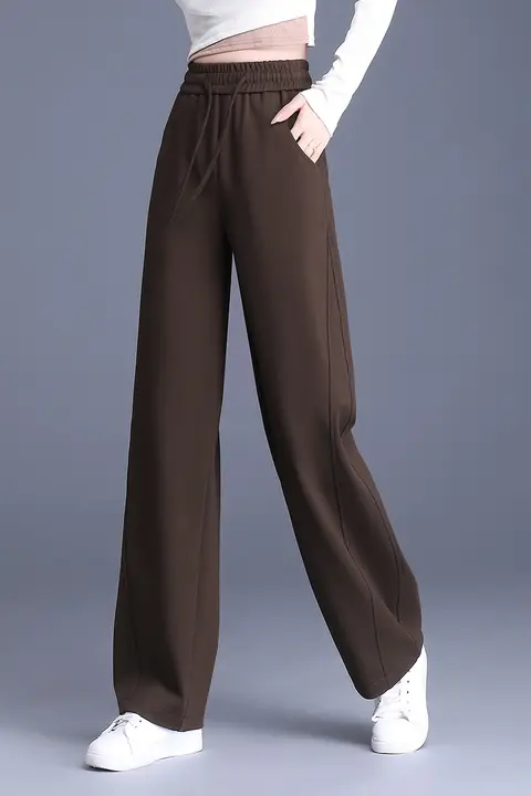 高腰 加绒 厚手 ワイドパンツ【秋冬・カジュアル・ストレート・バナナパンツ】（セットアップ対応）