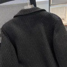 黒の中綿スーツ風ウールコート【秋冬用・ミドル丈・厚手】（セットアップ対応）