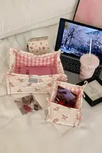 ピンクのクマデザイン収納バスケット【布製・デスクトップ整理用・折りたたみ可能】