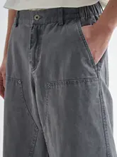 レトロデザインのワークパンツ【ユニセックス・七分丈・通勤用・酵洗加工】（セットアップ対応）