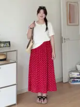 夏用 シンプルなデザインのTシャツ付きサロペットスカート【大きいサイズ・半袖】（セットアップ対応）