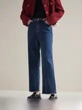 大きいサイズのカジュアルストレートデニムパンツ【フリース裏地・ハイウエスト・細見え】（セットアップ対応）