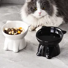 黒い猫用陶器食器【高脚・斜口・防打翻設計・ペット用】