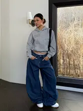 ヴィンテージ風デザインのワイドレッグデニムパンツ【ユニセックス・フィット・カジュアル】
