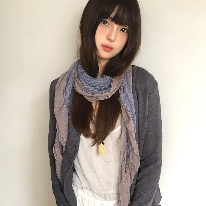 紫色シルクスカーフ【薄手・高級感・レースデザイン・ロングタイプ】