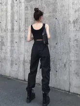 高腰ワイドカーゴパンツ【女性用・ブラック・秋冬・ルーズフィット・ストレートレッグ】