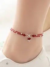 赤い紐の足首ブレスレット【桃の花を呼ぶ・S925シルバー・フォックスチャーム・セクシーなデザイン】