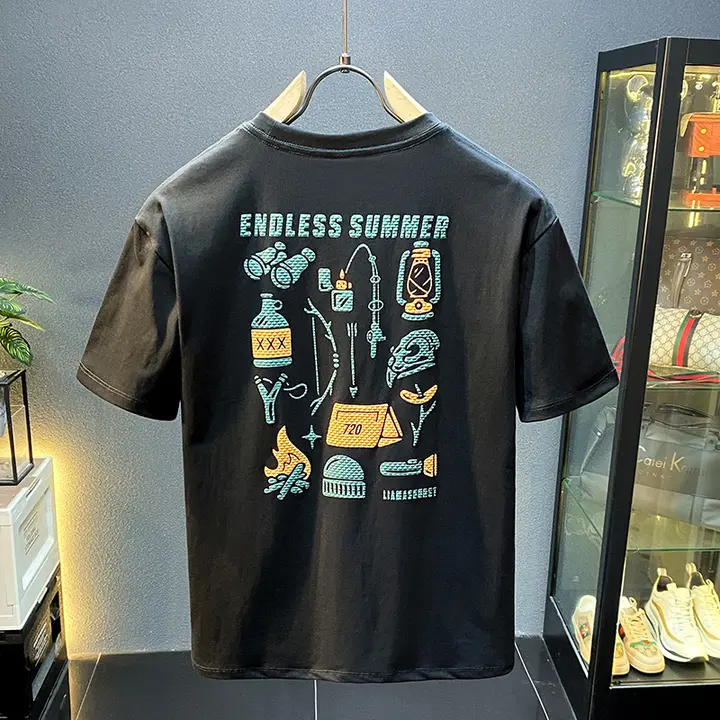 夏用短袖Tシャツ【アメリカンスタイル・発泡プリント・ルーズフィット】