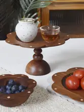 木製高脚プレート【花柄・フルーツケーキ・朝食・寿司用・日本風】