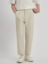 春夏用の薄手ストレートパンツ【メンズ・ゆったり・九分丈・シンプルデザイン】（セットアップ対応）