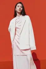 新中式デザインの連衣裙【桑蚕絲使用・春秋向け・桃花・竹子柄】
