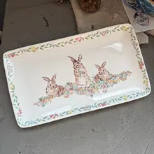クリスマスシリーズ 陶器製サンタクロースデザイン長方形プレート【アメリカンカントリー風・ディスプレイ用】
