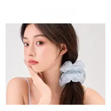 杏色の刺繍入りヘアゴム【高いポニーテール用・華やかなデザイン】