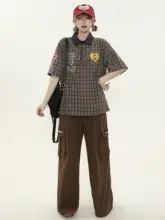 チェック柄のカラー切替ポロシャツ【女性用・スタイル・半袖】