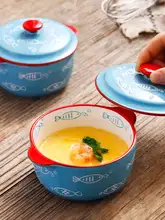 ezicok 陶製 蒸し卵用ボウル【フタ付き・赤ちゃん用・食器・水蒸し調理】