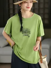 ヴィンテージ風プリントの全棉短袖Tシャツ【レディース・カジュアル・夏用】（セットアップ対応）