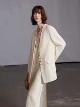 Vネック羊毛 ステンカラーコート【ダブルフェイス・フラワープリント・フィット】