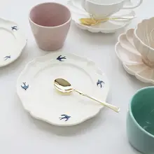 フランス風レトロデザイン 燕子花柄 陶器製オーバルプレート【フルーツ・デザート用】