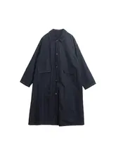 忘城N564 デニムシャツジャケット【秋用・コットン混紡・中長丈・翻領・深青】