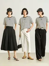 夏のカジュアル通勤向けバイカラーストライプ半袖Tシャツ【ゆったりフィット・ショート丈】