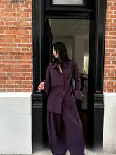 影の暗い紫色のゆったりシャツとロングパンツ【女性用・カジュアル・体型カバー】（セットアップ対応）
