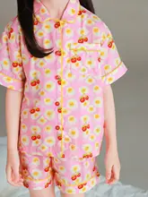 大耳象デザイン 女の子用フルプリント半袖＆長袖パジャマ【親子ペア・春用・オリジナル】（セットアップ対応）