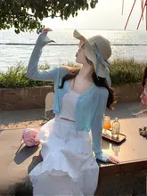 薄手のブルーカーディガン【夏用・ノースリーブトップスに最適・UVカット】