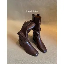 手作り本革サドルブーツ【秋冬用・粗いヒール・レトロデザイン・ライディング用】