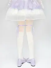 ロリータ風 紫色リボンソックス【女性用・スイートデザイン・ホワイトストッキング】
