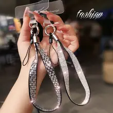 高級感あふれるクリスタル付き広幅スマートフォン用ストラップ【防失失機能・女性用・個性的デザイン】