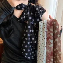 ブラウンドット柄スカーフ【長条デザイン・女性用・多用途】