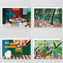 Wrap 抽象アートカード【花と森の建築イラスト・インテリア装飾用・ポストカード】
