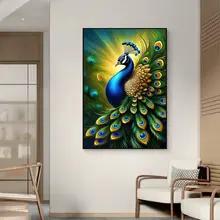 新中式デザインの孔雀壁画【入るときの玄関・リビング背景・廊下・階段用】