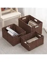 日本風デザインの仿藤収納バスケット【デスクトップ用・ハンドル付き・手編み】