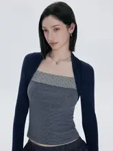 ボーダーとドットのデザインが魅力的なタンクトップ風Tシャツ【レディース・スタイリッシュ・タイトフィット】