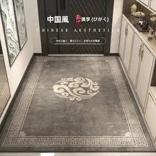 玄関マット チャイナテイスト 汚れにくい シックグレー 家庭用 玄関先 華やか