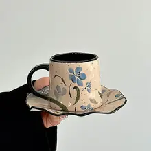 Oranges限定 ビンテージ風 サーモスカフェカップ＆ソーサー【ラテ用・波状デザイン・ギフト用】