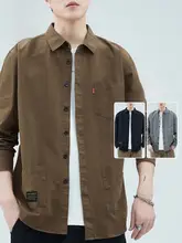 コットン製 翻 collar 長袖シャツ【春秋用・カジュアル・工装デザイン】