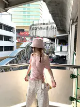 桜柄オフショルダーピンクTシャツ【フィット感・女性用】（セットアップ対応）