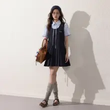 学院風デザイン！背負いベルト付きの半袖シャツワンピース【プリーツスカート・春夏用】（セットア  ップ対応）