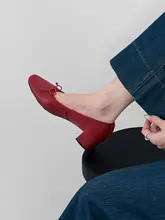 フランス風リボンデザインのソフトソール中ヒールシューズ【銀色・女性用・厚底】