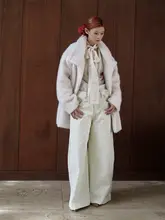デザイナーオリジナル制作 ホワイトワイドレッグデニムパンツ【立体裁断・ゆったりサイズ】