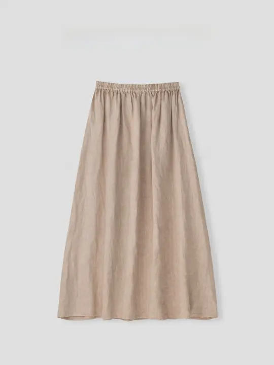 リネン素材のAラインスカート【雪花模様・ウエストゴム】（セットアップ対応）